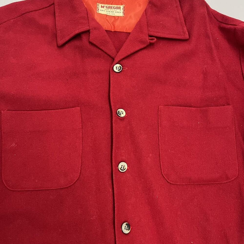 Vintage 50s McGregor Red Wool Loop Collar Shirt - Picture 2 of 3